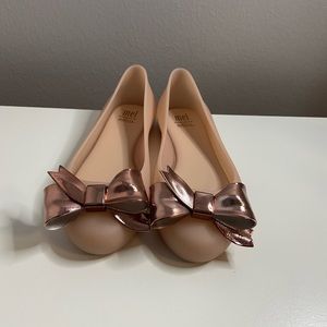 NEW Mini Melissa Girls MEL Space Love II Pink Ballet Flats with Rose Gold Bow-